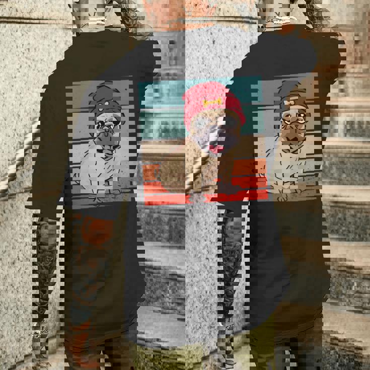 パグ ビーニー 赤骨かわいい遊び心のある幸せなスタイリッシュな動物ペット 長袖tシャツ メンズTシャツ バックプリント 彼への贈り物