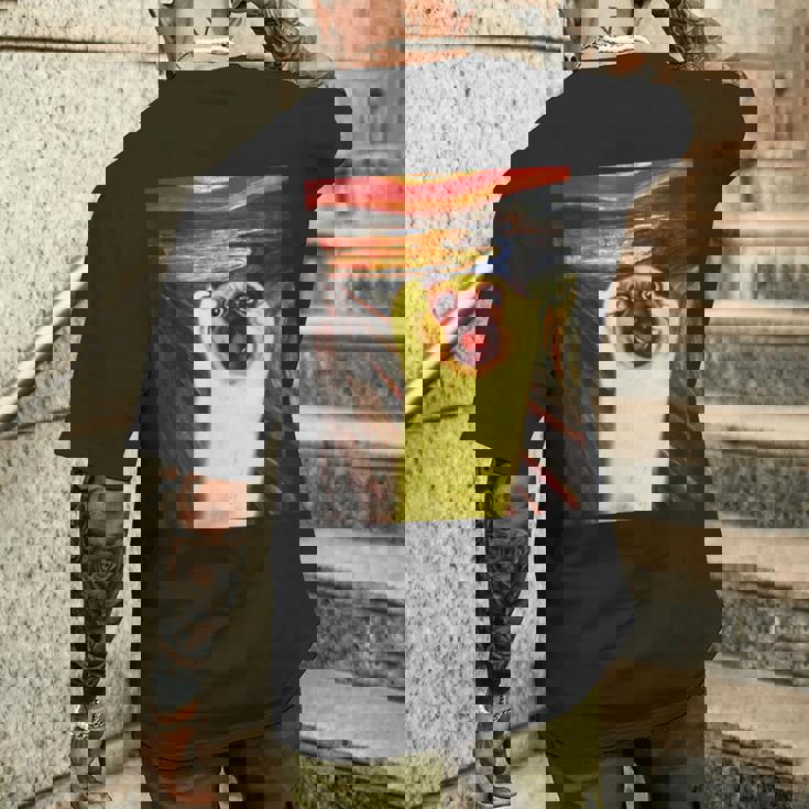 パグ 面白いtシャツ 犬 ムンクの叫び かわいい メンズ 子供 おもしろ 服 グッズ ネタ わんこ イヌ メンズTシャツ バックプリント 彼への贈り物