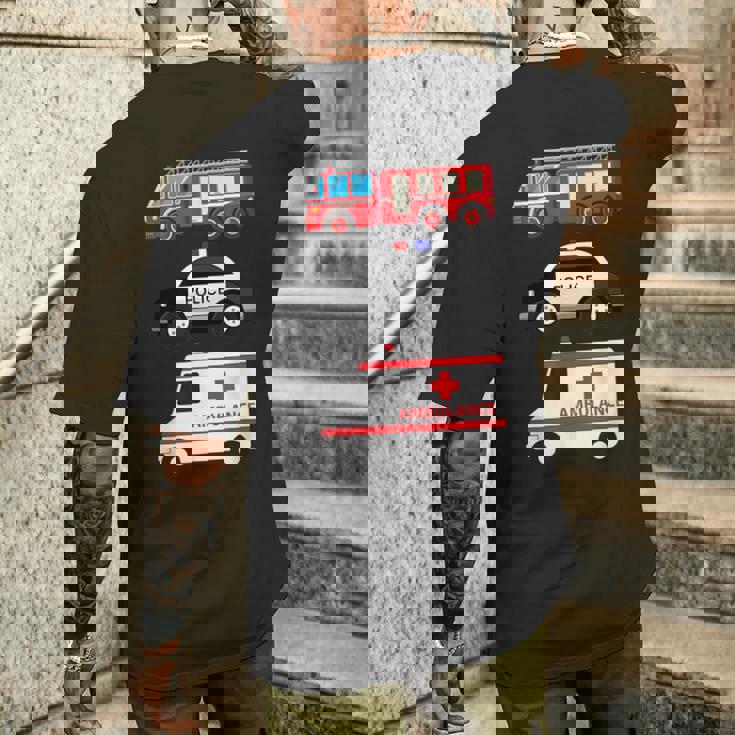 パトカー 消防車 救急車 ファーストレスポンダーデザイン メンズTシャツ バックプリント 彼への贈り物