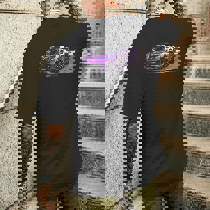 パープル C8 ドライブウェイ スー レースカー マッスルカー スポーツカー C8 メンズTシャツ バックプリント 彼への贈り物