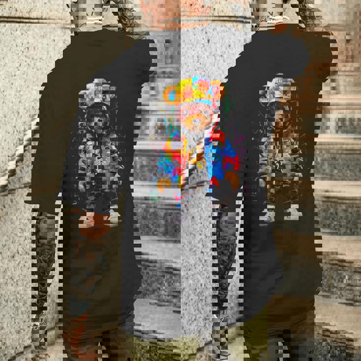 ヒップホップ テディベア カラフル テディベア グラフィック メンズTシャツ バックプリント 彼への贈り物