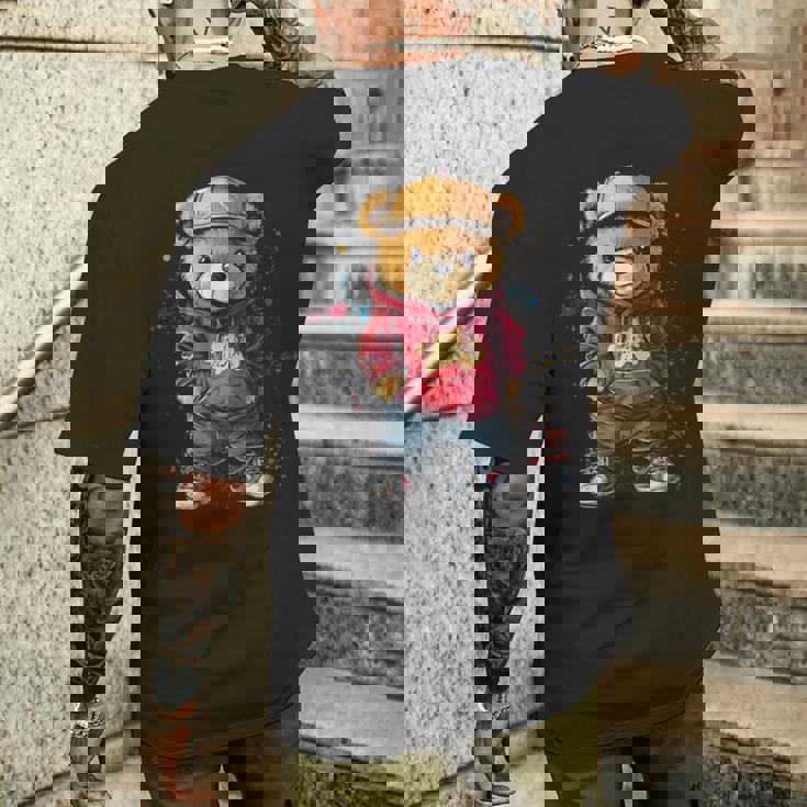 ヒップホップのテディベア、クールなアーバンノベルティグラフィック。 メンズTシャツ バックプリント 彼への贈り物