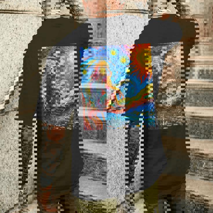 ヒヒ猿 星月夜 絵画 メンズTシャツ バックプリント 彼への贈り物