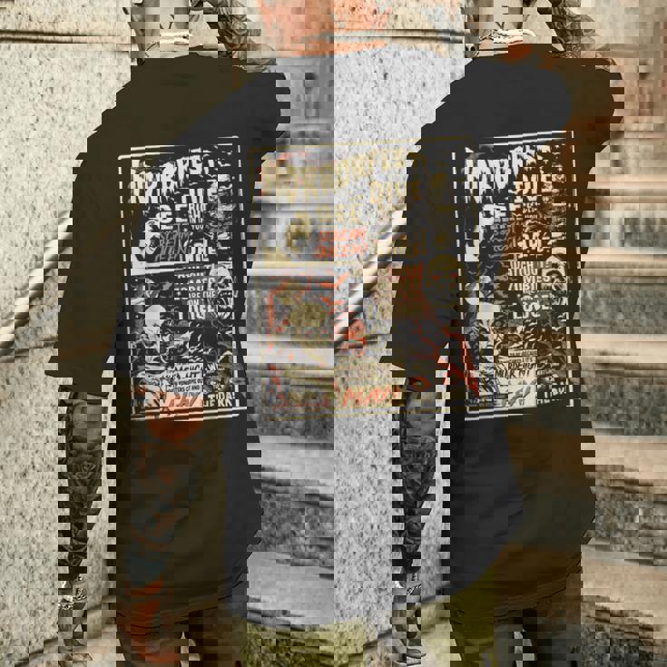 ビンテージホラーフェストポスターハロウィン映画オールドタイムホラー メンズTシャツ バックプリント 彼への贈り物