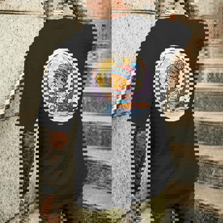 ビーバームーン 冬のワンダーランドのかわいいビーバー メンズTシャツ バックプリント 彼への贈り物