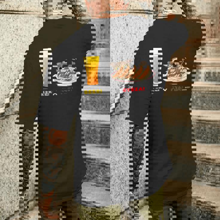 ビールとぎょうざとねこ ビール 餃子 猫 メンズTシャツ バックプリント 彼への贈り物