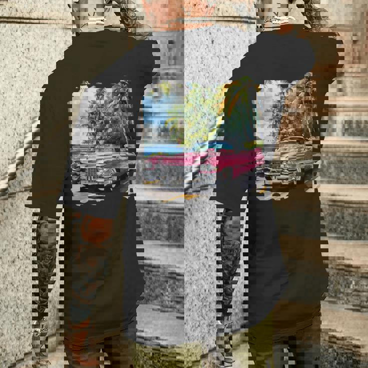 ピンク キャデラック ルックイン ビンテージビークル メンズTシャツ バックプリント 彼への贈り物