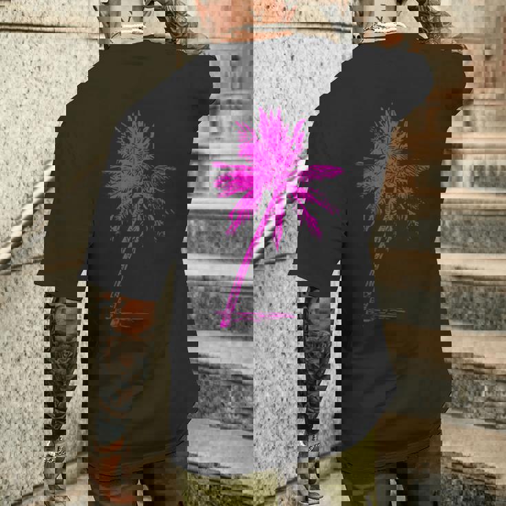 ピンクパームビーチウェア サーフィンレトロ パームツリー メンズTシャツ バックプリント 彼への贈り物