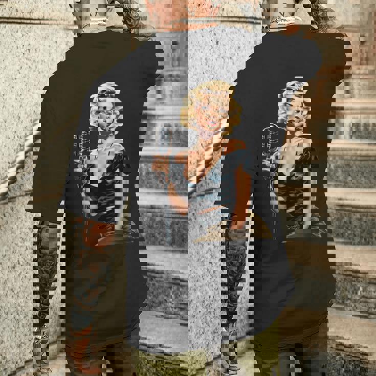 ピンナップガール ビンテージマイク 歌う オールドスクール メンズTシャツ バックプリント 彼への贈り物