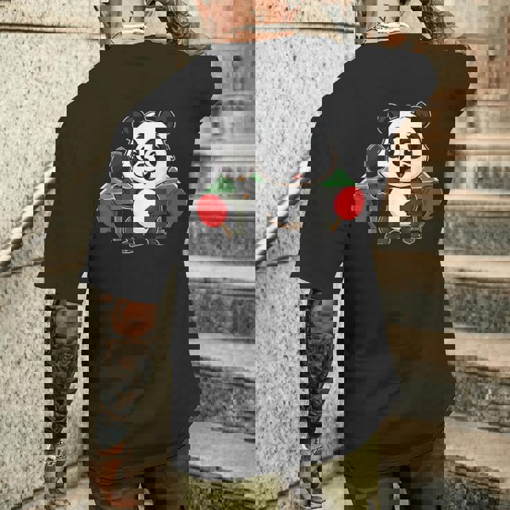 ピンポン卓球をするかわいいパンダ メンズTシャツ バックプリント 彼への贈り物