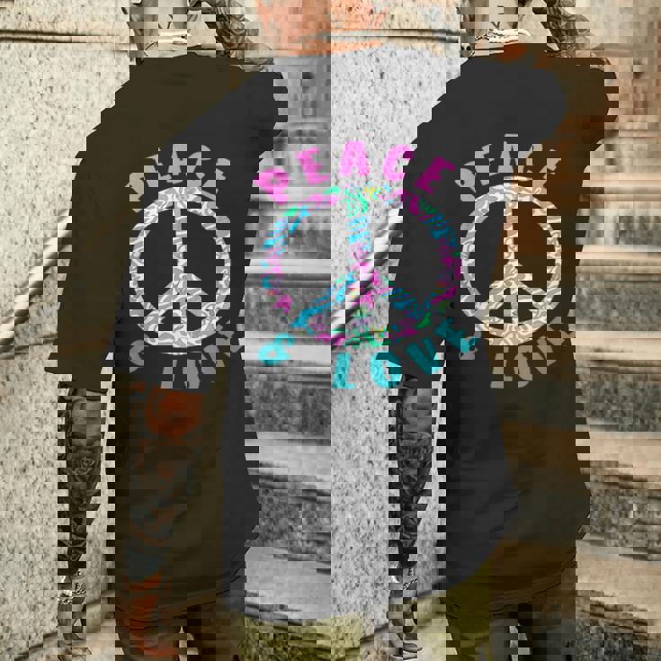 ピースアンドラブカラフルヒッピーシンボル メンズTシャツ バックプリント 彼への贈り物