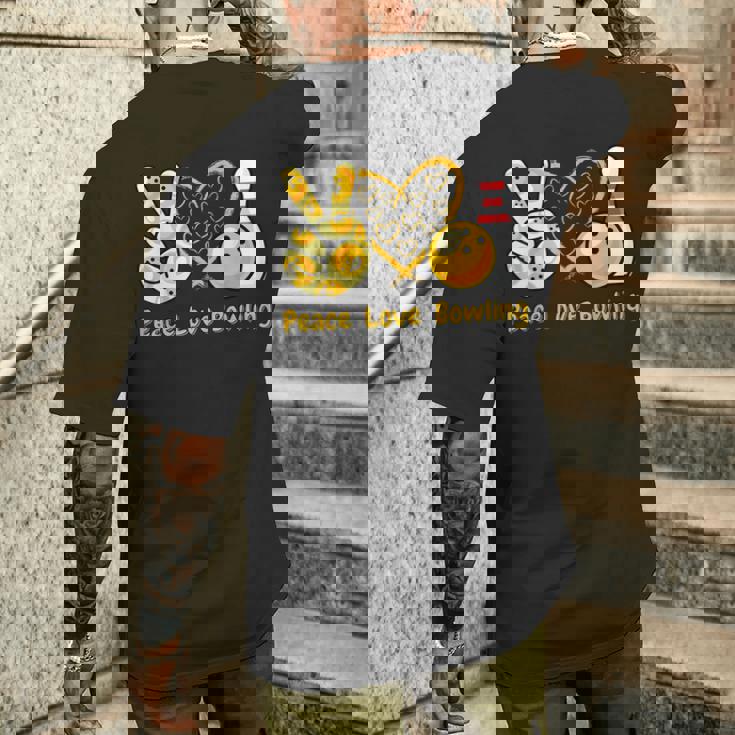 ピース・ラブ・ボウリング メンズTシャツ バックプリント 彼への贈り物