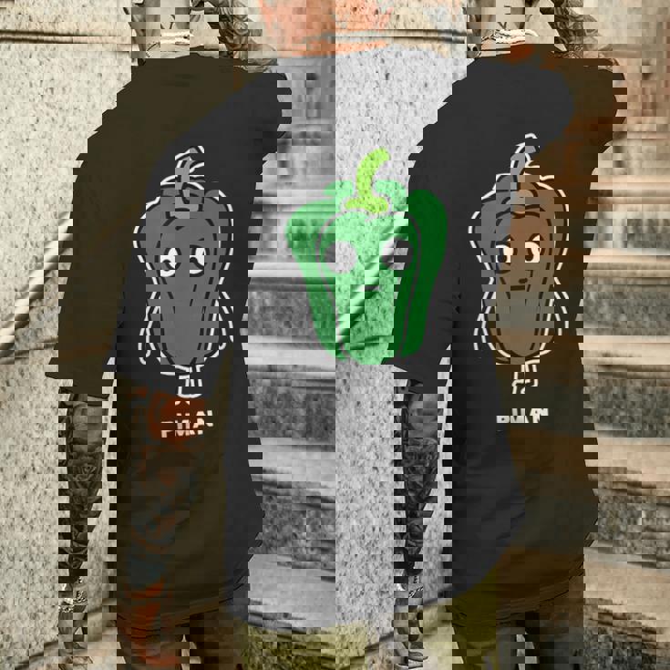 ピーマン 顔 イラスト かわいい おもしろ 面白い 簡単 シンプル ゆるい 野菜 メンズTシャツ バックプリント 彼への贈り物