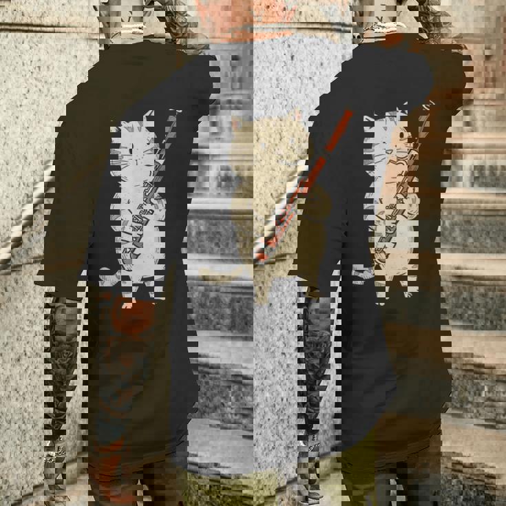 ファゴット猫ミュージシャン レトロ キュート バンド オーケストラ メンズTシャツ バックプリント 彼への贈り物