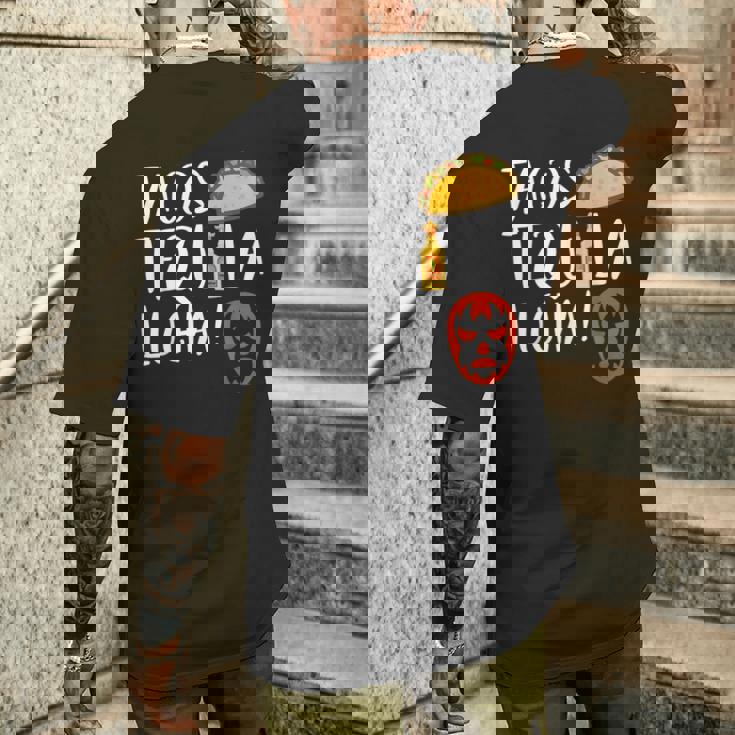 ファニー ルチャリブレ タコス テキーラ ルチャドールとファンへのギフト メンズTシャツ バックプリント 彼への贈り物