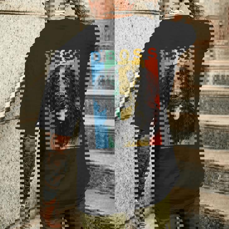 ファニーフラットコーテッドレトリバーボスママダッドドッグラバー メンズTシャツ バックプリント 彼への贈り物