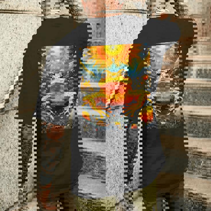 ファンタジー キュート イエロー カエルの太陽 メンズTシャツ バックプリント 彼への贈り物