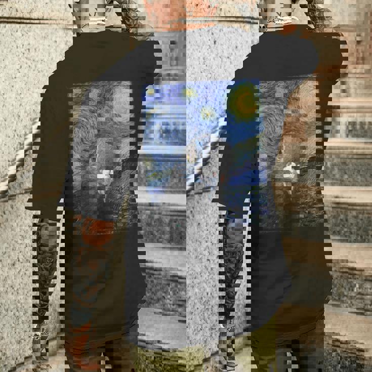 ファン・ゴッホの星月夜鳩のミームペインティング メンズTシャツ バックプリント 彼への贈り物