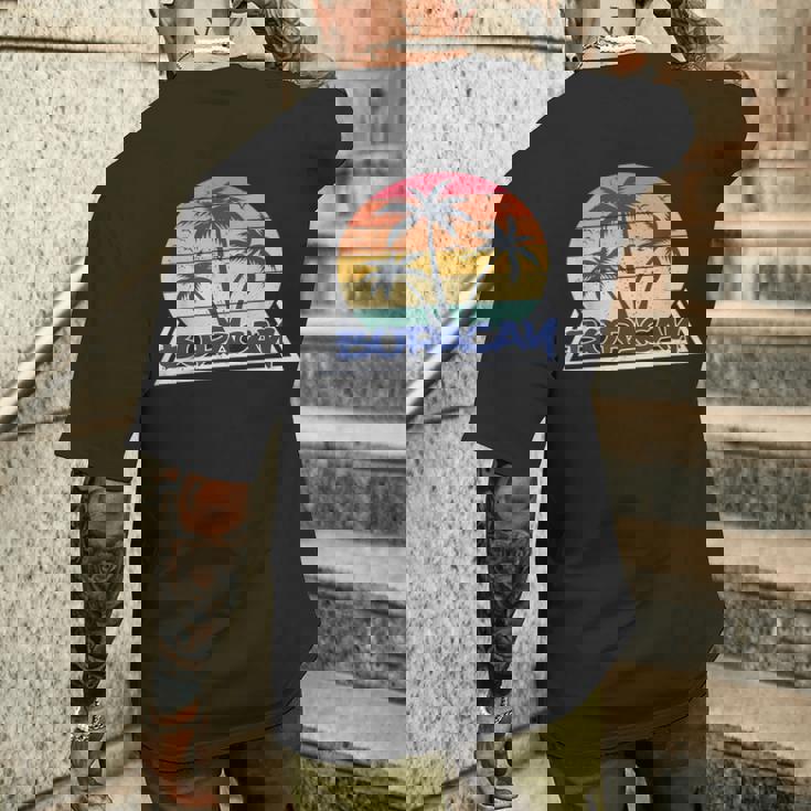 フィリピン ボラカイ島 旅行 カクテル 休暇 ビーチ 波 夏 ヤシの木 マニラ首都圏 パラワン州 セブ島 ボホール州 メンズTシャツ バックプリント 彼への贈り物