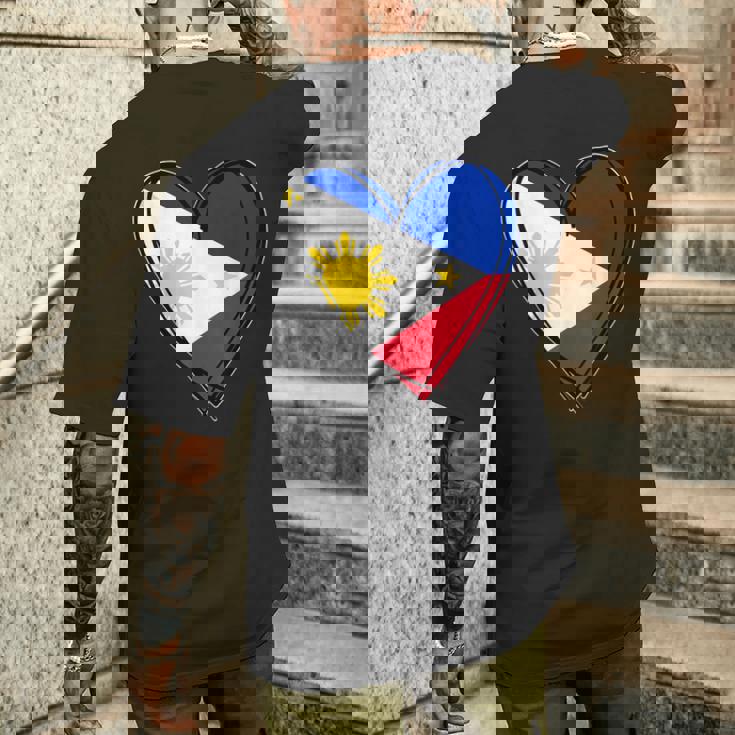 フィリピン独立記念日 I Love Philippines 国旗 ハート メンズTシャツ バックプリント 彼への贈り物