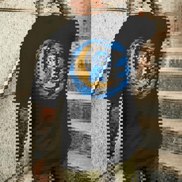 フクロウ 月 夜 星 メンズTシャツ バックプリント 彼への贈り物