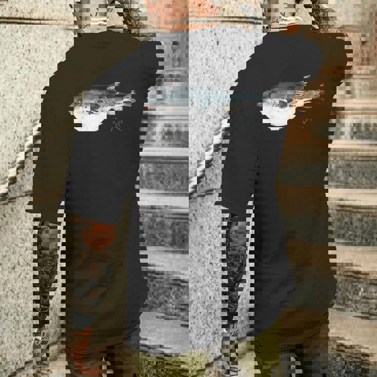 フグ 漁師デザイン 海洋愛好家向け メンズTシャツ バックプリント 彼への贈り物