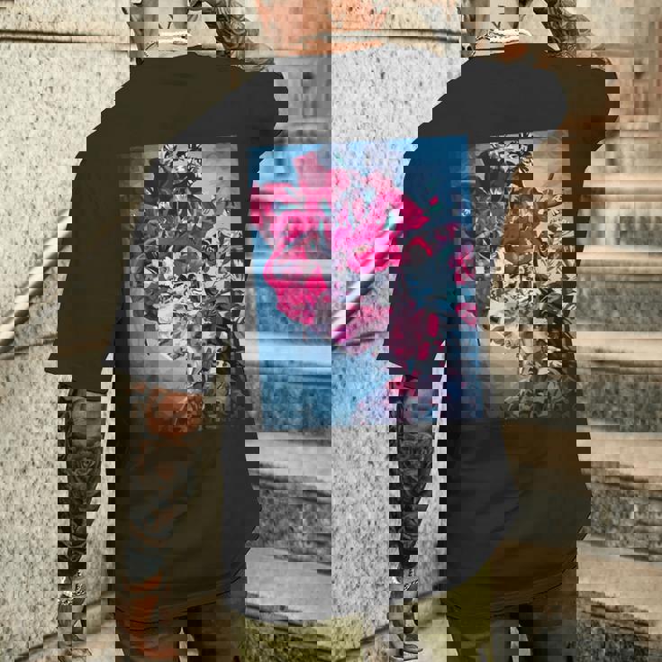 フラワー スカル フローラル シュガー ダーク アート グランジ エステティック ホラー メンズTシャツ バックプリント 彼への贈り物