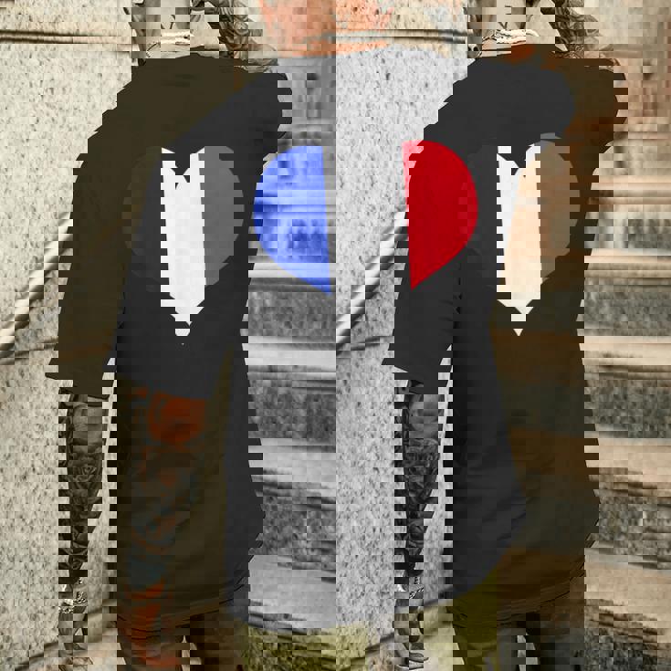 フランス国旗ラブハートフランス国旗 メンズTシャツ バックプリント 彼への贈り物