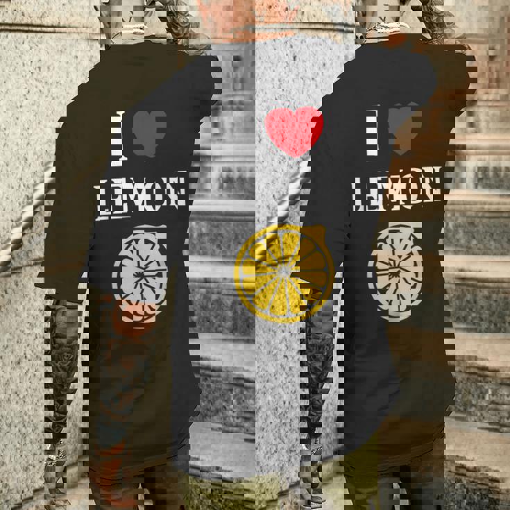 フルーツ レモン 面白いユーモア かわいい シンプル 小さなレモン I Love Lemon メンズTシャツ バックプリント 彼への贈り物