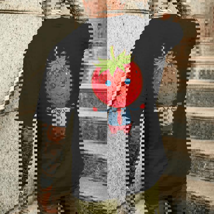 フルーツやネクタイ好きのための従業員ストロベリーアウトフィット メンズTシャツ バックプリント 彼への贈り物