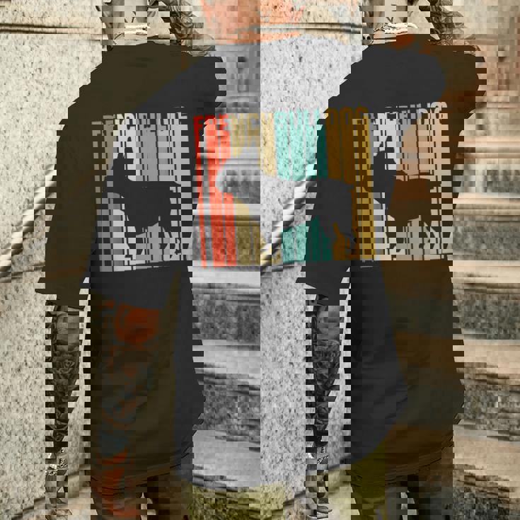 フレンチブルドッグ レトロ フレンチリー 犬 犬の飼い主 フレンチドッグ メンズTシャツ バックプリント 彼への贈り物