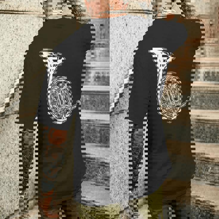 フレンチホルン製図コンサートバンドホルニスト メンズTシャツ バックプリント 彼への贈り物