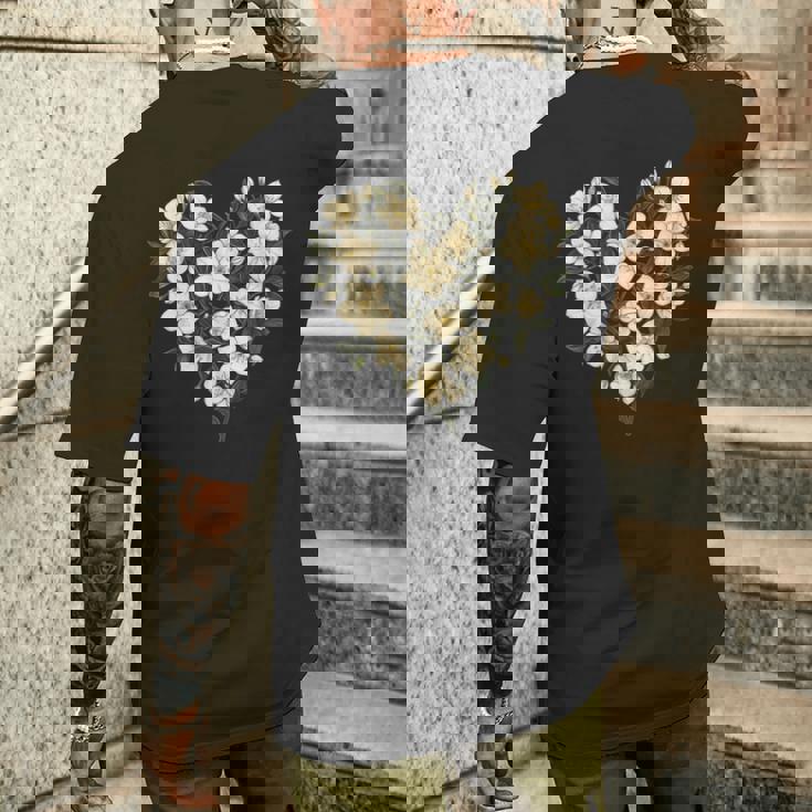 フローラル ジャスミン フラワーガール ハート バレンタインデー 植物 ママ メンズTシャツ バックプリント 彼への贈り物