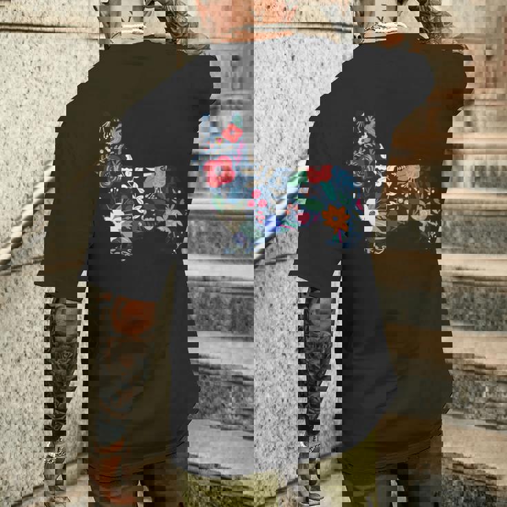 フローラルコーギーシルエット コーギー犬愛好家 メンズTシャツ バックプリント 彼への贈り物