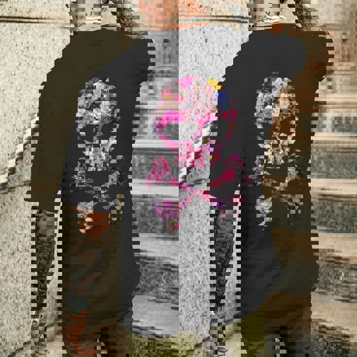 フローラルローズスカルフラワープリント メンズTシャツ バックプリント 彼への贈り物