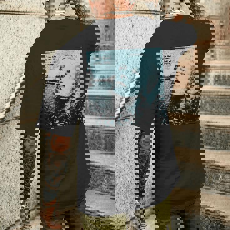 ブライアン・ウォードによるデヴィッド・ボウイ ハンキードリー ブルー 写真 メンズTシャツ バックプリント 彼への贈り物