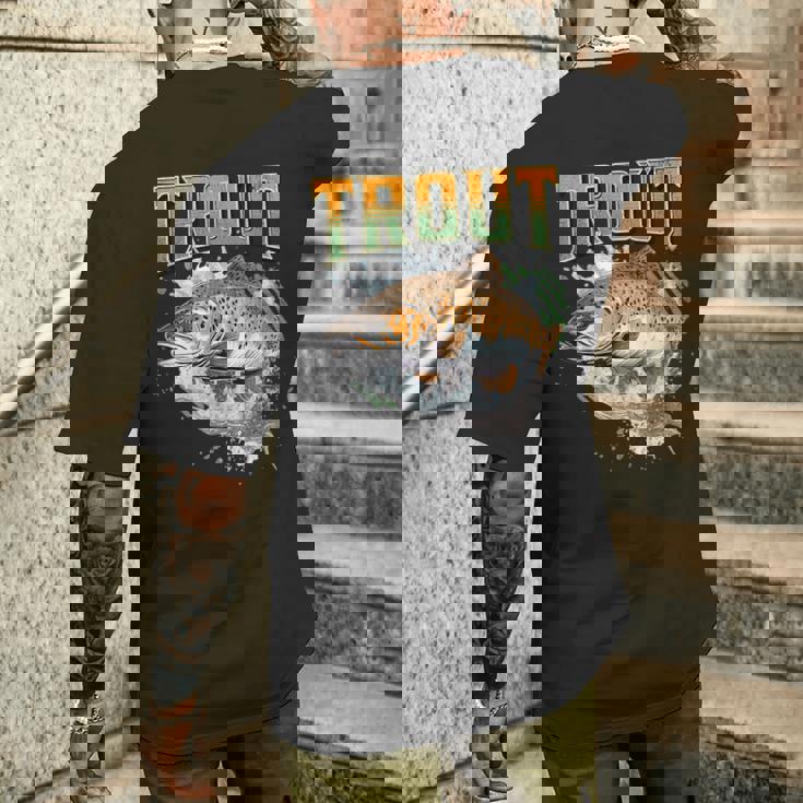 ブラウントラウト 釣り アウトドア 自然愛好家 淡水魚 メンズTシャツ バックプリント 彼への贈り物