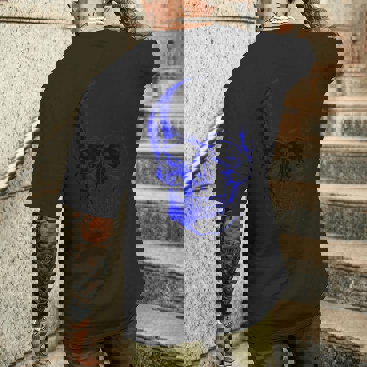 ブルー ドクロ メンズTシャツ バックプリント 彼への贈り物