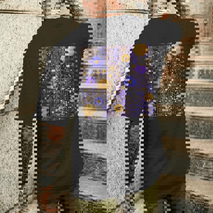 ブルーとゴールド フラワーガーデン アフタークリムト メンズTシャツ バックプリント 彼への贈り物