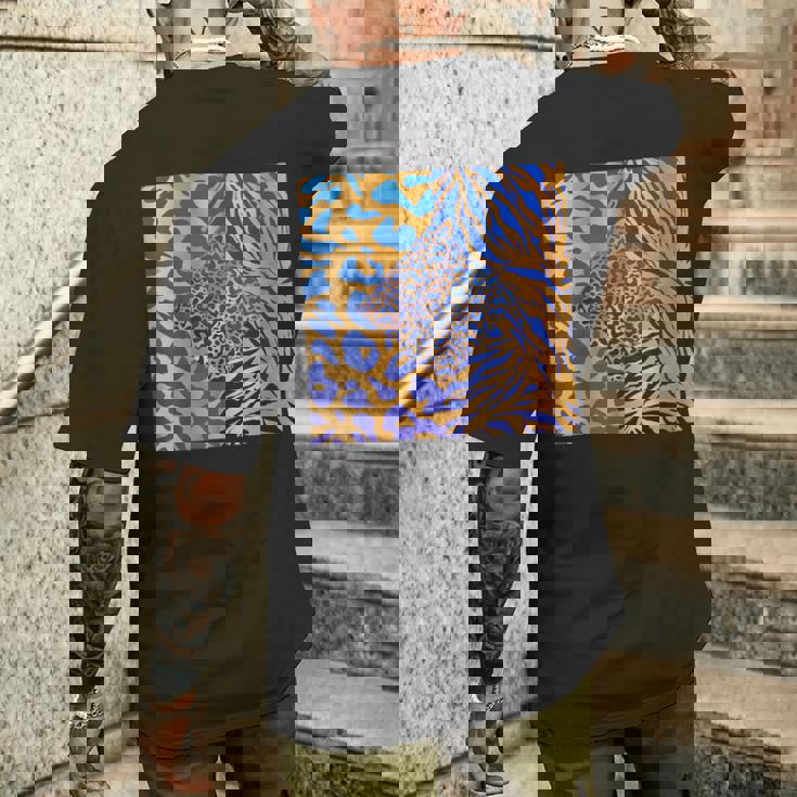 ブルースの直径のジャングルプリントゴールド。シマウマ、パンサー、チーター メンズTシャツ バックプリント 彼への贈り物