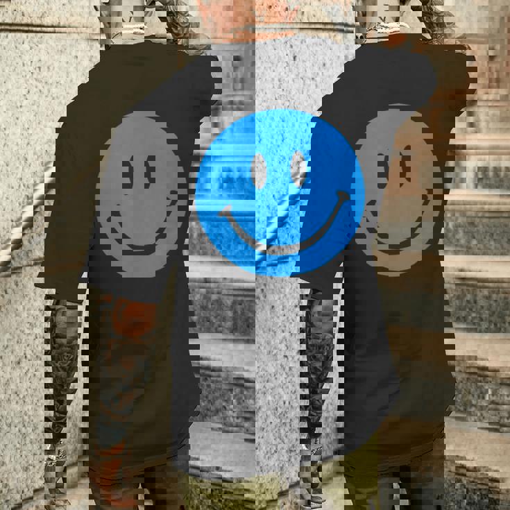 ブルースマイリーフェイス レトロブルーハッピーフェイス メンズTシャツ バックプリント 彼への贈り物