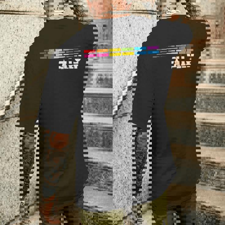 プラウドアライlgbtゲイ平等lgbtqプライドパンセクシャルパンフラッグ メンズTシャツ バックプリント 彼への贈り物