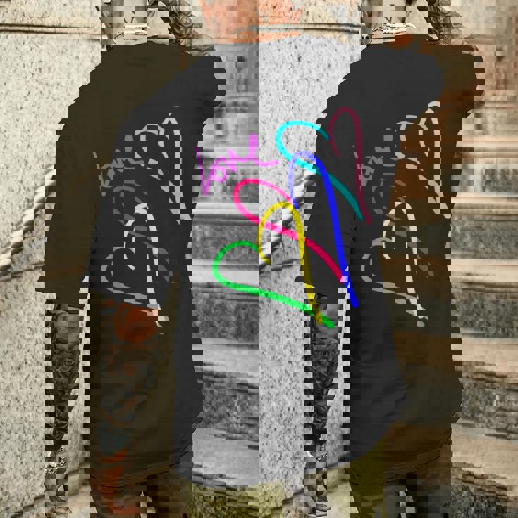 プレッピー パステル キドコア ハート レインボー ラブ バレンタイン メンズTシャツ バックプリント 彼への贈り物