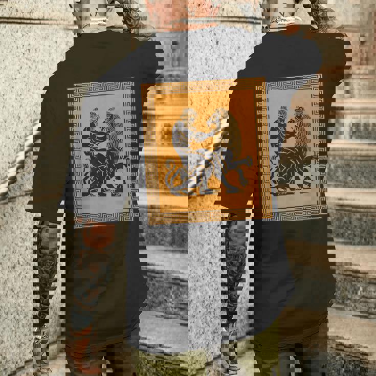 ヘラクレスライオン ギリシャ神話 古代神話 歴史アート メンズTシャツ バックプリント 彼への贈り物