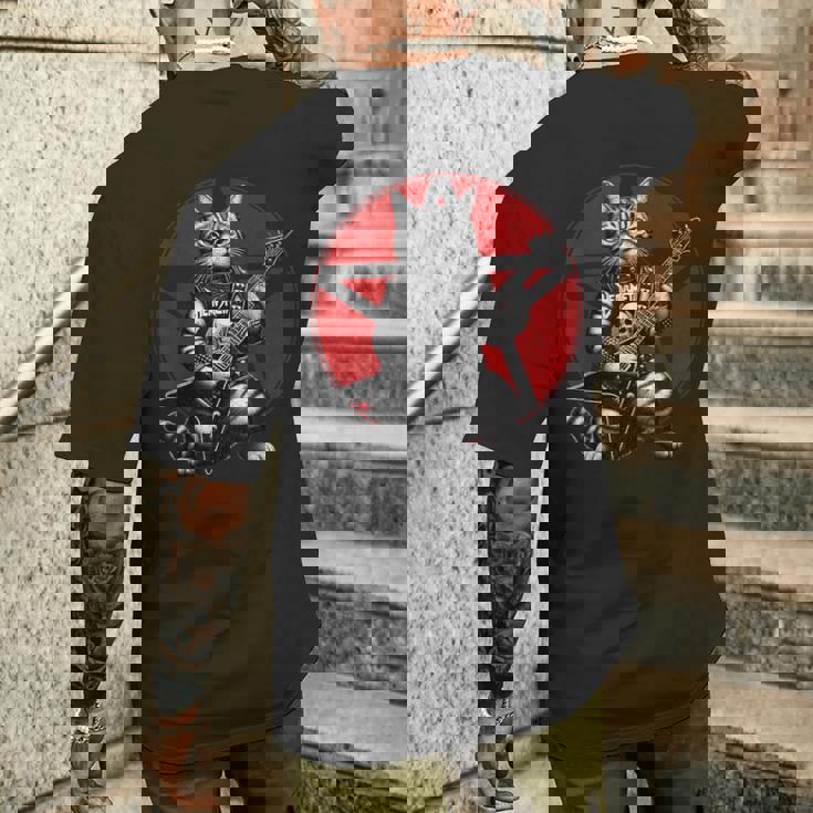 ヘヴィメタル猫とデスメタルミュージック メタルヘッド ロックギター メンズTシャツ バックプリント 彼への贈り物