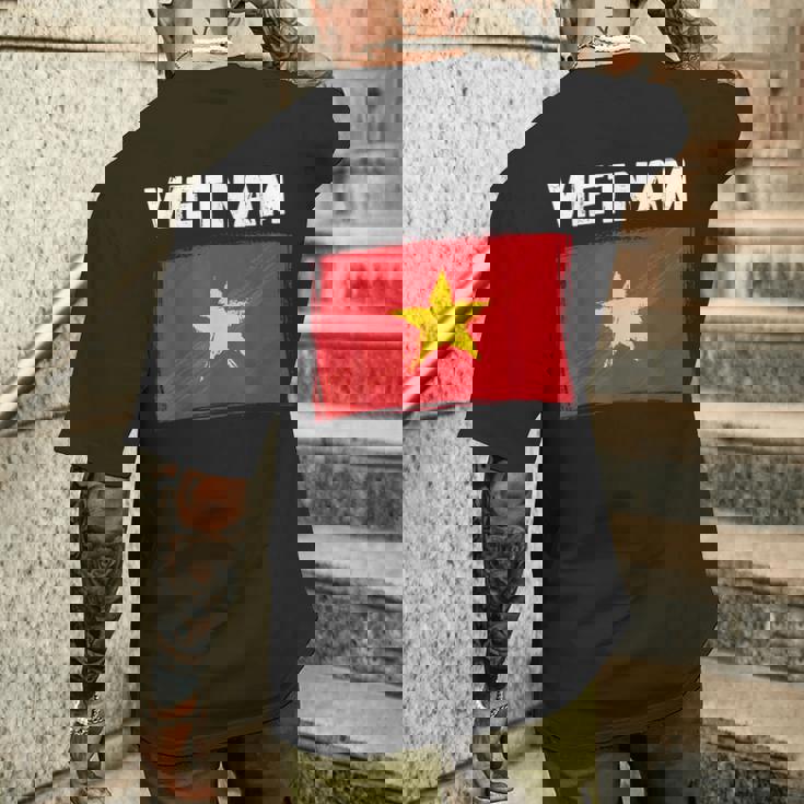 ベトナム国旗 ホリデー ビンテージ グランジ ベトナム国旗 メンズTシャツ バックプリント 彼への贈り物