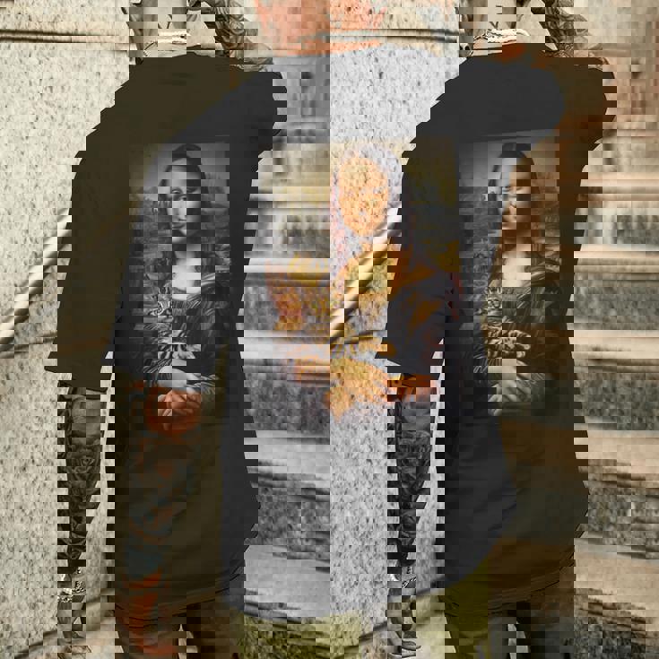 ベンガル猫 モナリザ 絵画 アート ママ お父さん メンズTシャツ バックプリント 彼への贈り物