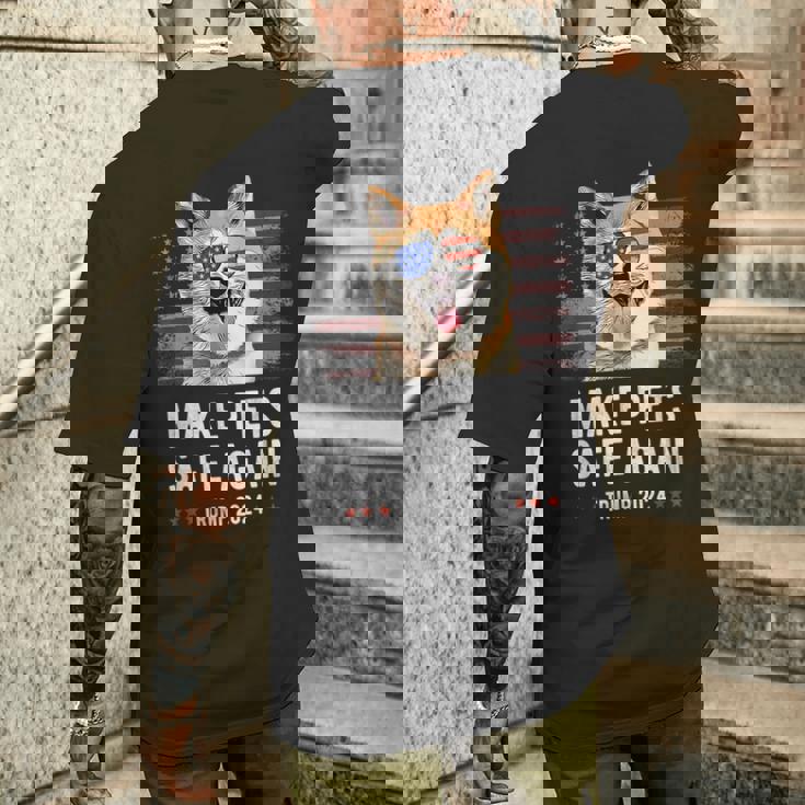 ペットを再び安全に 秋田犬 トランプ 2024 メンズTシャツ バックプリント 彼への贈り物