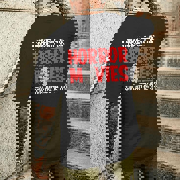 ホラー映画「I Wonder If Horror Movies Think About Me Too 」ホラームービー メンズTシャツ バックプリント 彼への贈り物