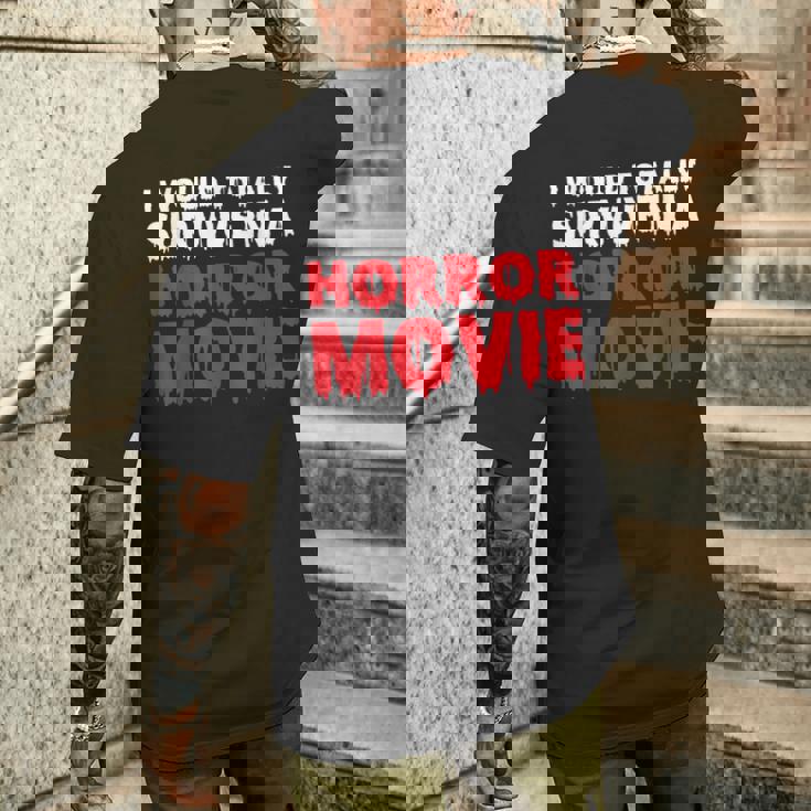 ホラー映画なら絶対生き残るよ メンズTシャツ バックプリント 彼への贈り物